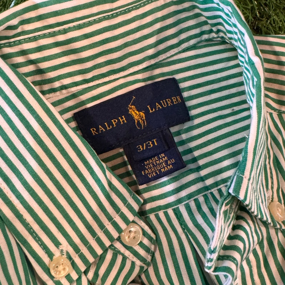Ralph Lauren Green and White Striped Shirt - Picture 3 of 3